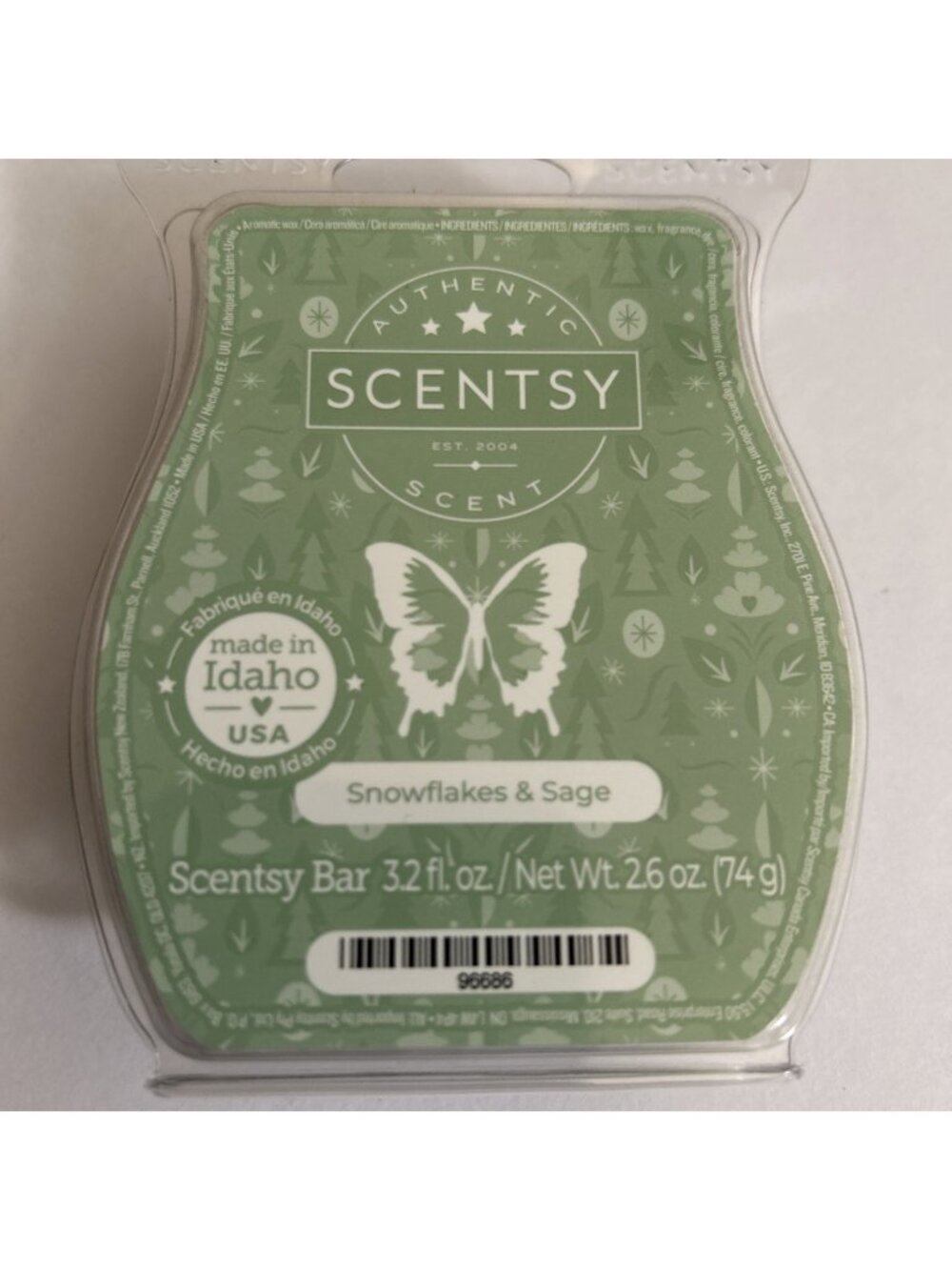 Scentsy Wax Bars Snowflakes & Sage New- 3.2 fl. oz Scented Wax Melts Retired New